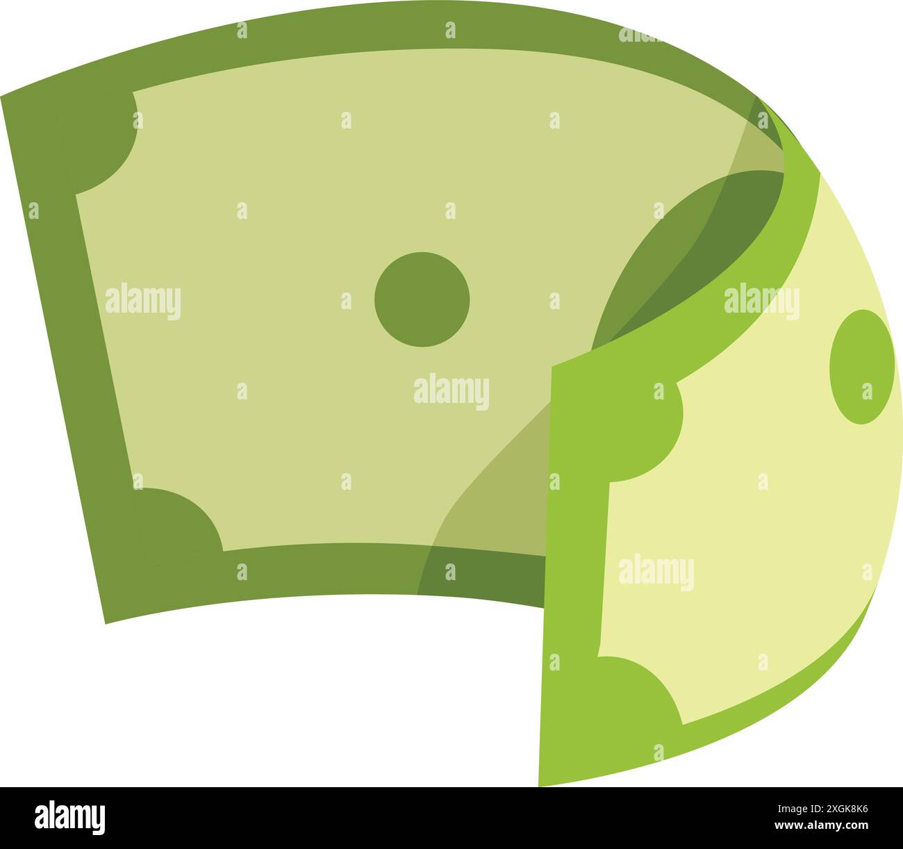 Cartoon illustration of a green banknote folding over itself forming an abstract shape Stock Vector