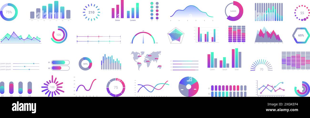 Minimal graph ui icons set. Set of colorful charts and graphs is ...