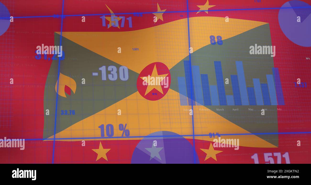 Image of statistical data processing against waving grenada flag background Stock Photo