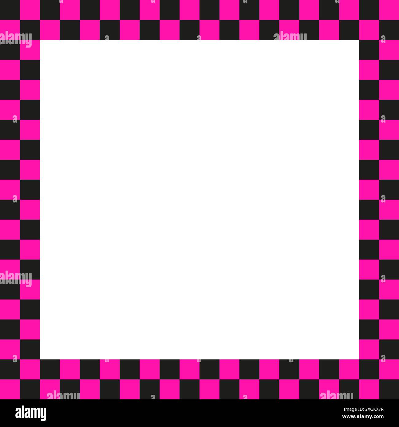 Pink checkerboard frame. Black and pink border. Square pattern design. Vector illustration. Stock Vector