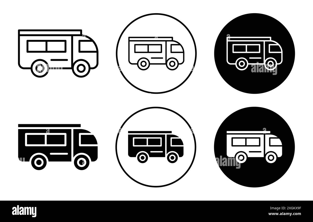 Campervan icon logo sign vector outline in black and white color Stock ...