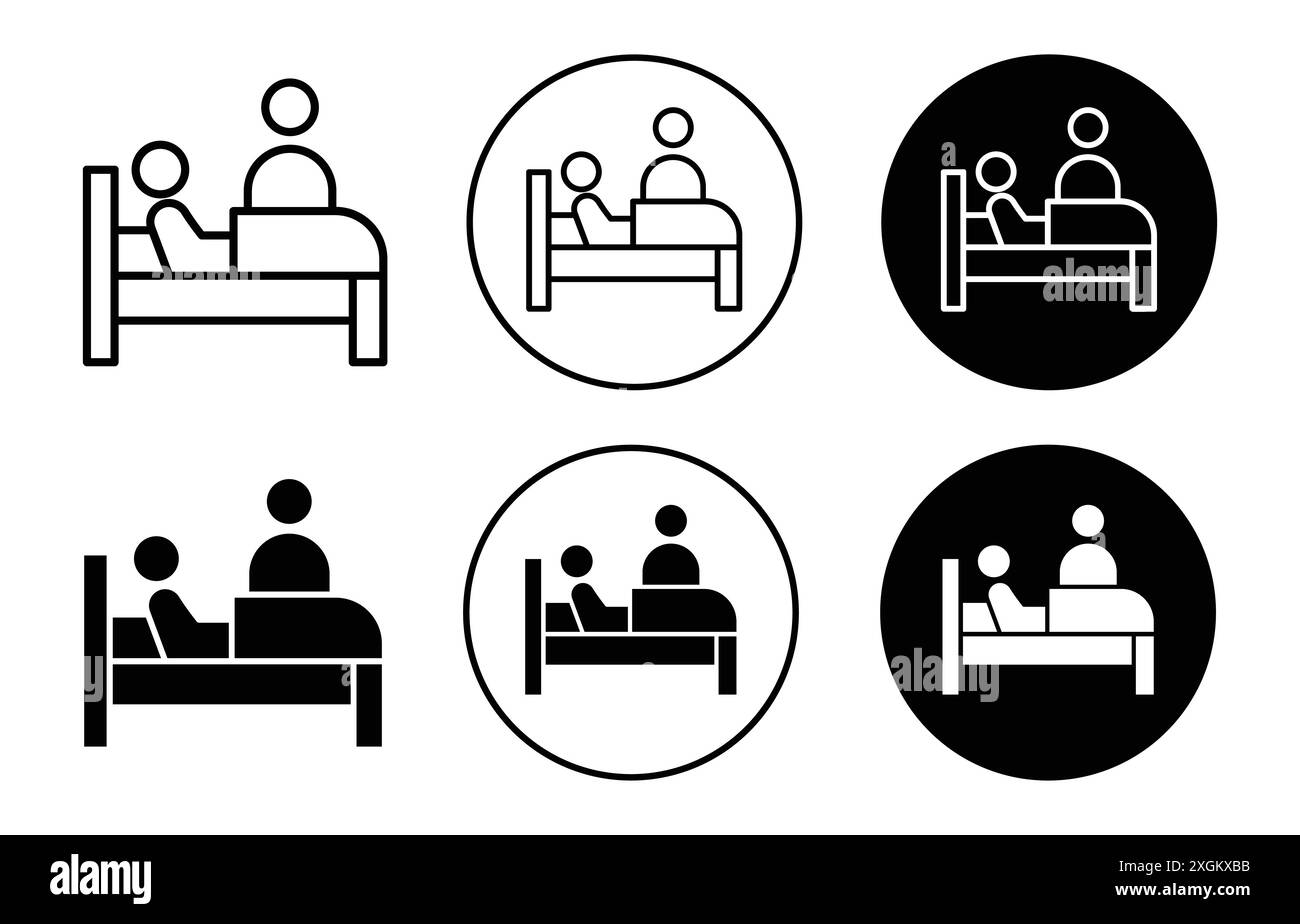 Caregiver nursing home icon logo sign vector outline in black and white color Stock Vector