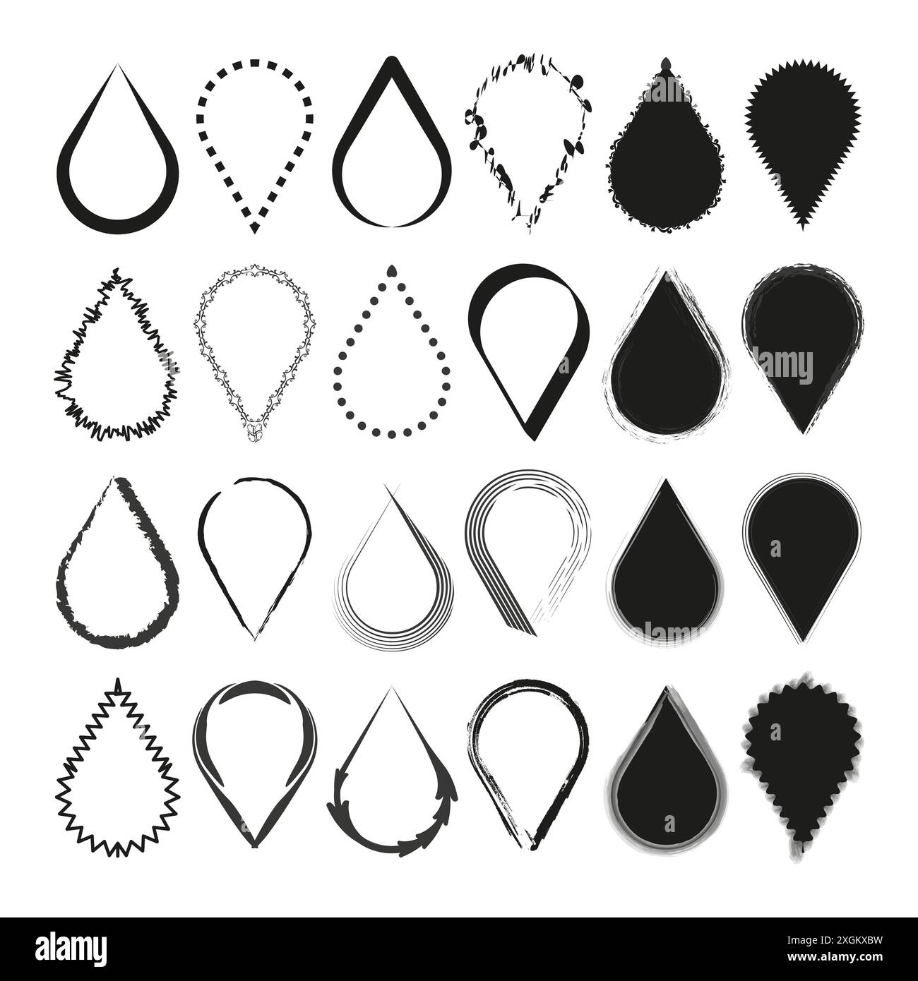 Teardrop shape collection. Various styles. Black and white. Vector ...