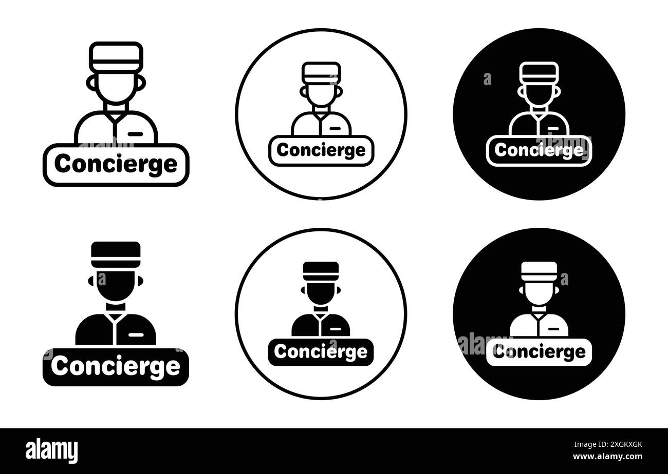 Concierge Icon logo sign vector outline in black and white color Stock Vector