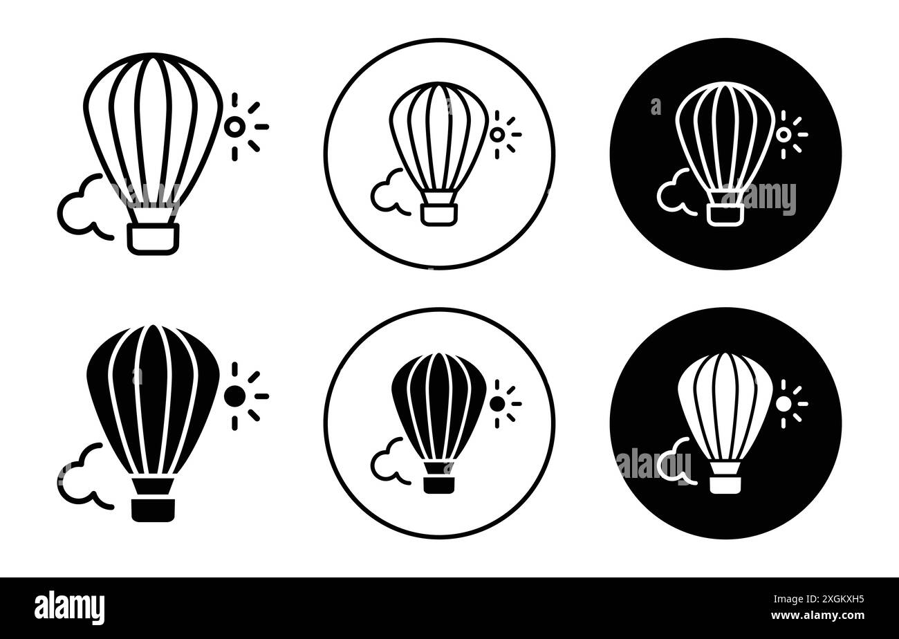 Hot air balloon icon logo sign vector outline in black and white color ...