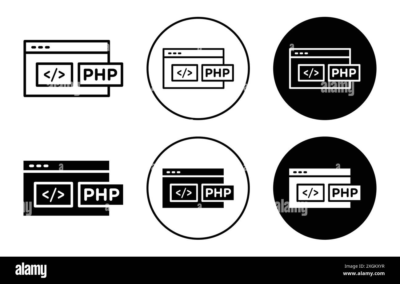 php icon logo sign vector outline in black and white color Stock Vector ...
