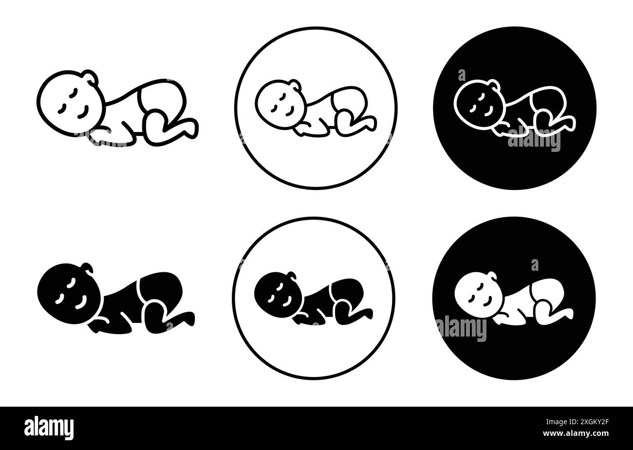 Sleeping baby icon logo sign vector outline in black and white color