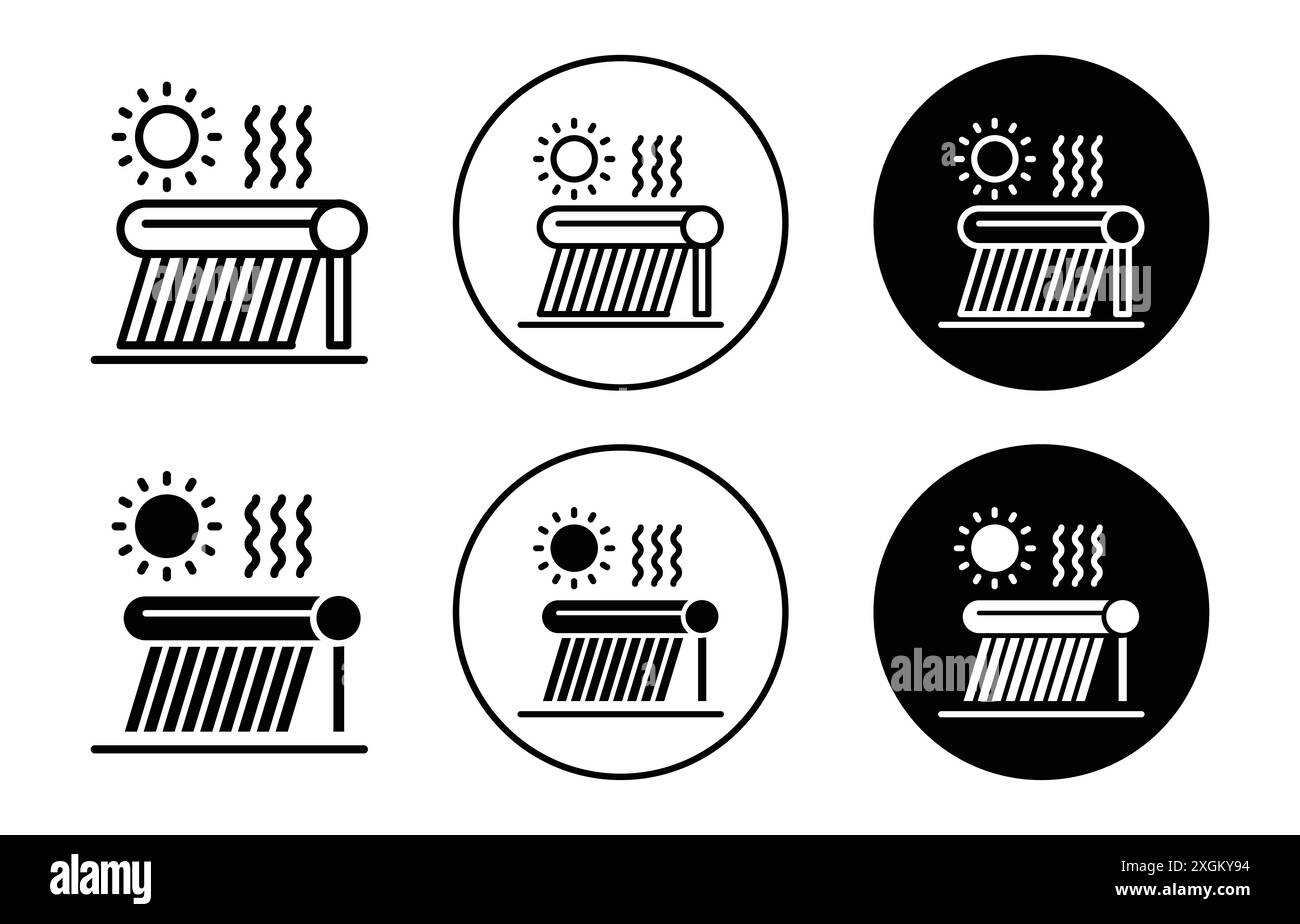 Solar Water Heater icon logo sign vector outline in black and white color Stock Vector