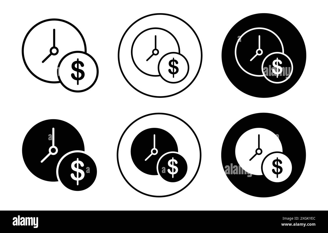 Time is money icon logo sign vector outline in black and white color ...