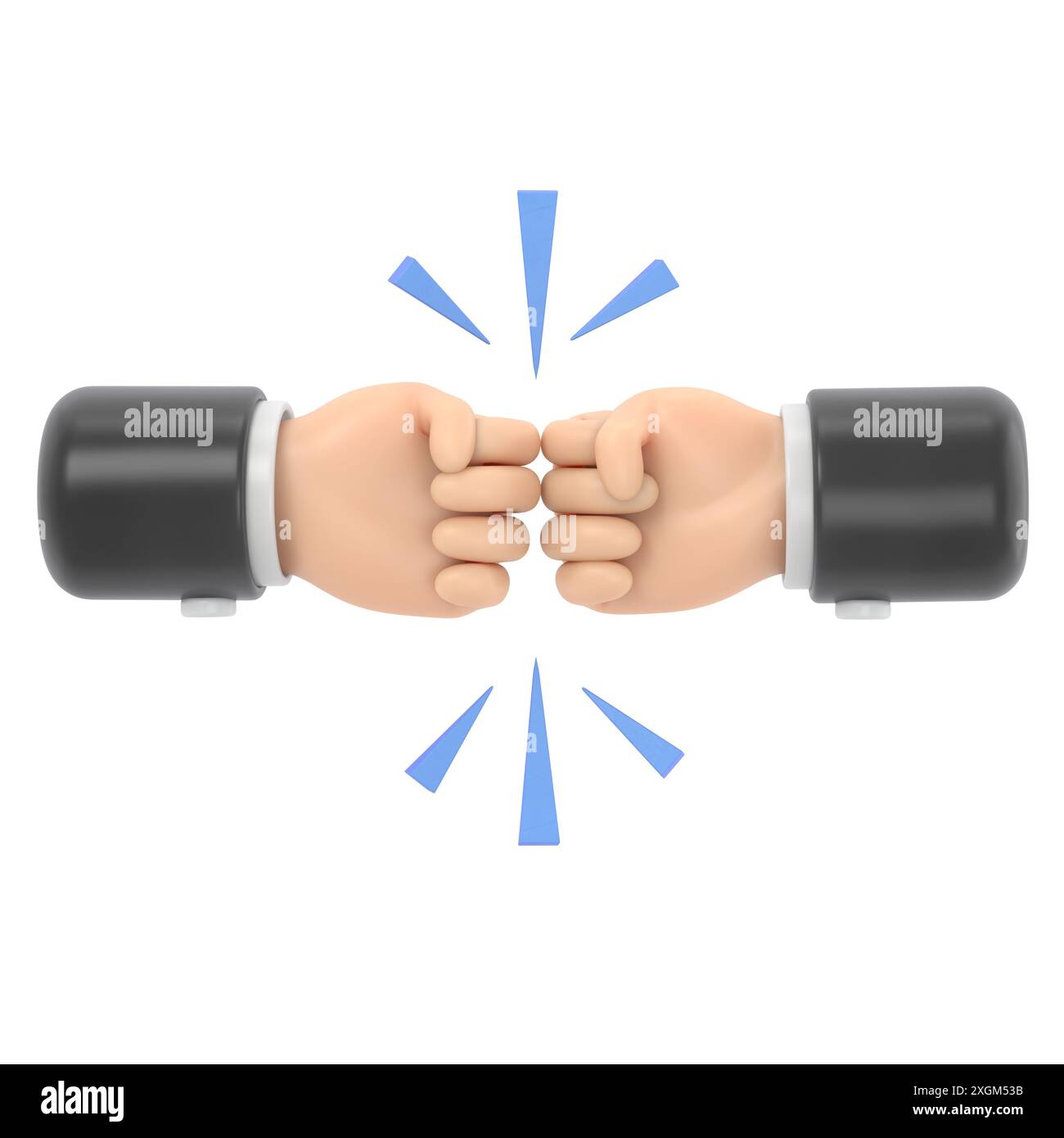 Cartoon Gesture Icon Mockup.Two fists clenched in a dispute. Disagreements of businessmen. Business conflict pictogram, debate, 3D rendering on white Stock Photo