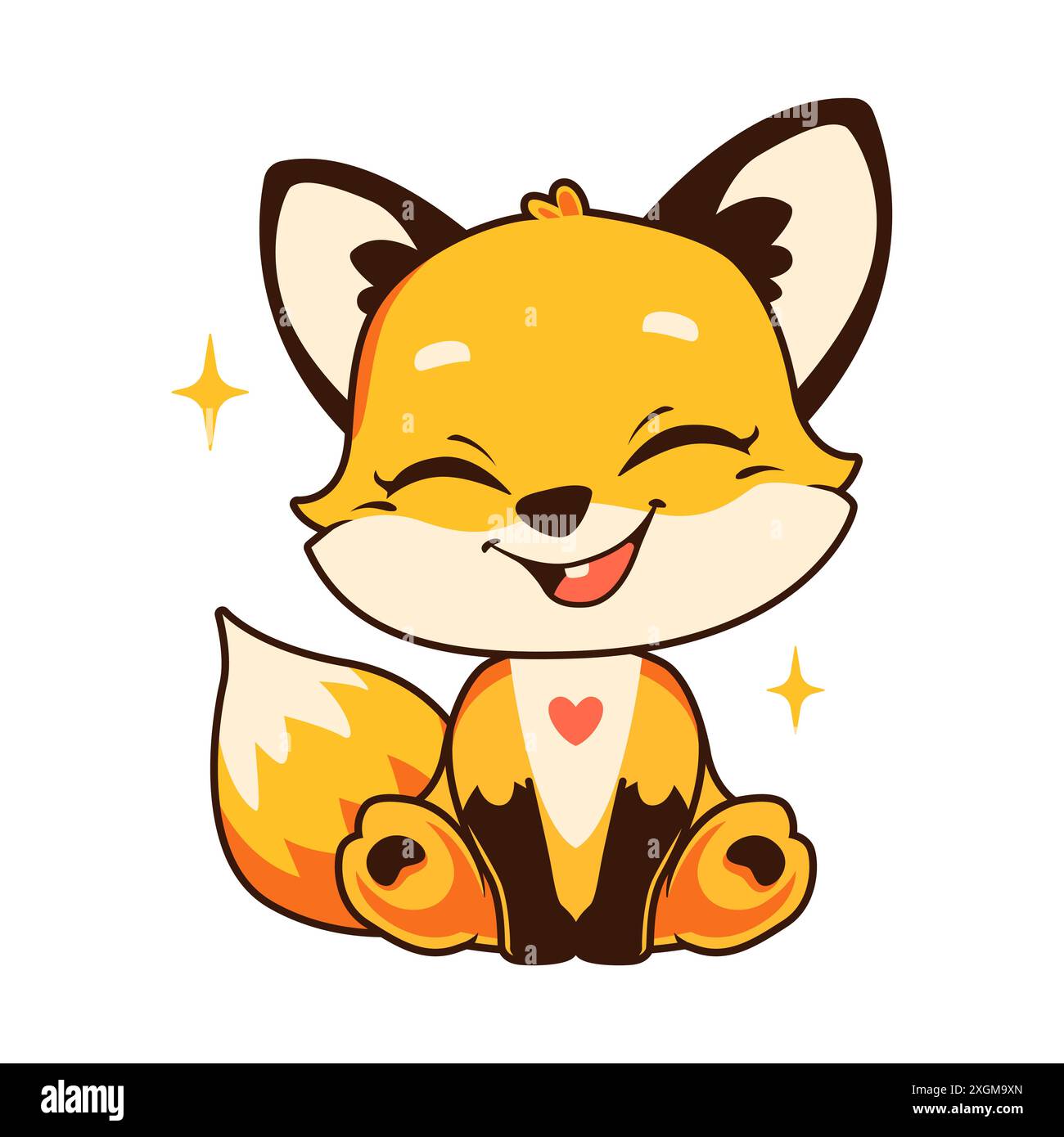 Cute Baby Fox Animal Mascot Cartoon Character Illustration with Happy