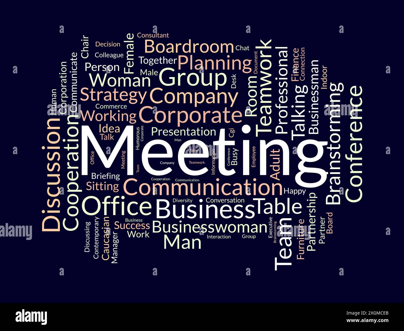Meeting wordcloud template. Business concept vector background. Stock Vector