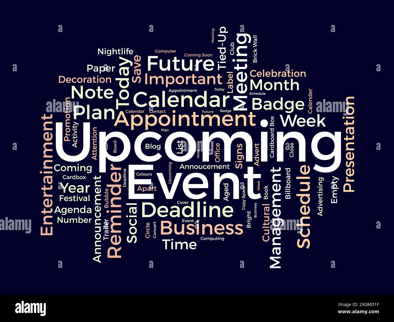 Upcoming Event wordcloud template. Business concept vector background. Stock Vector