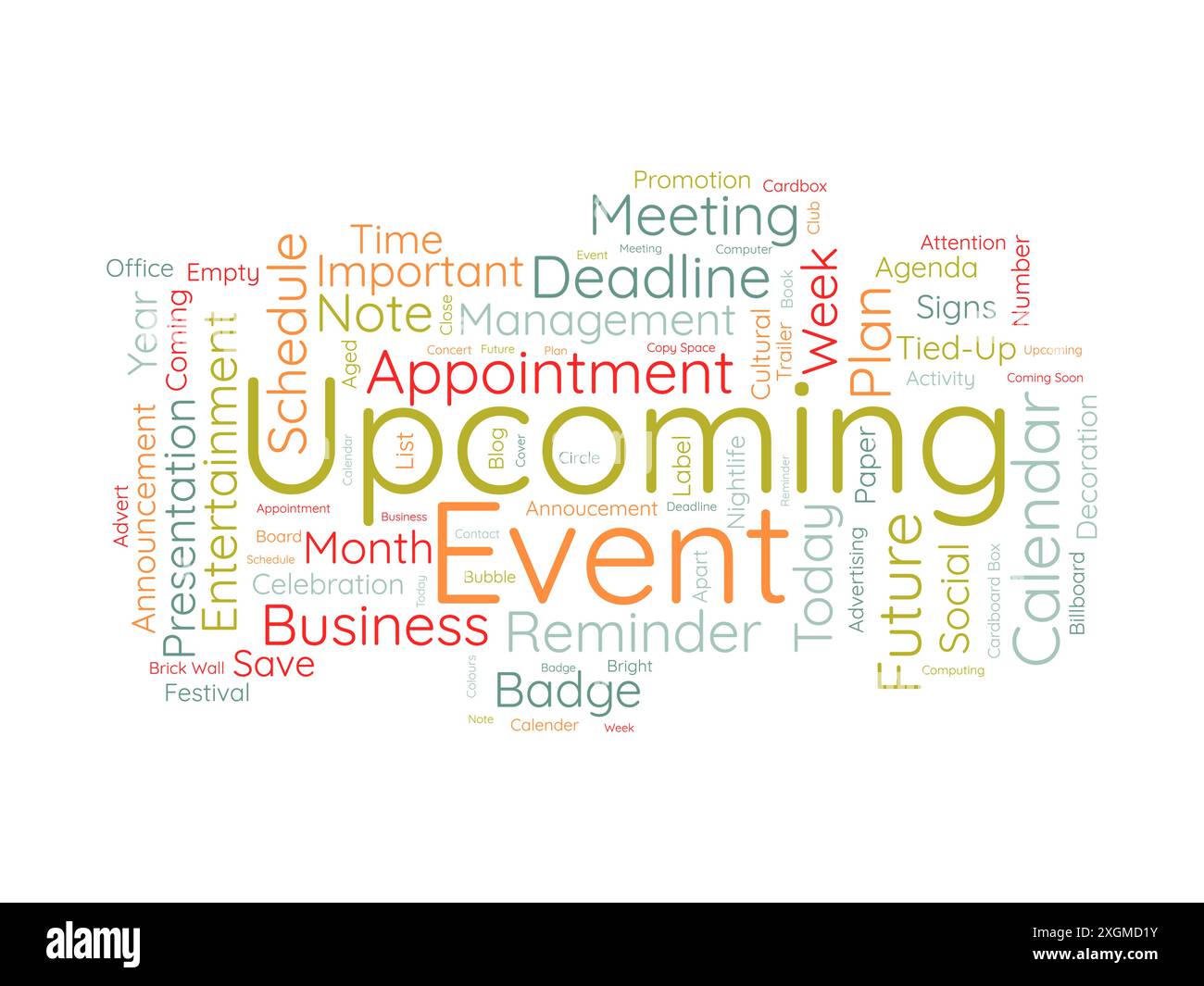 Upcoming Event wordcloud template. Business concept vector background. Stock Vector