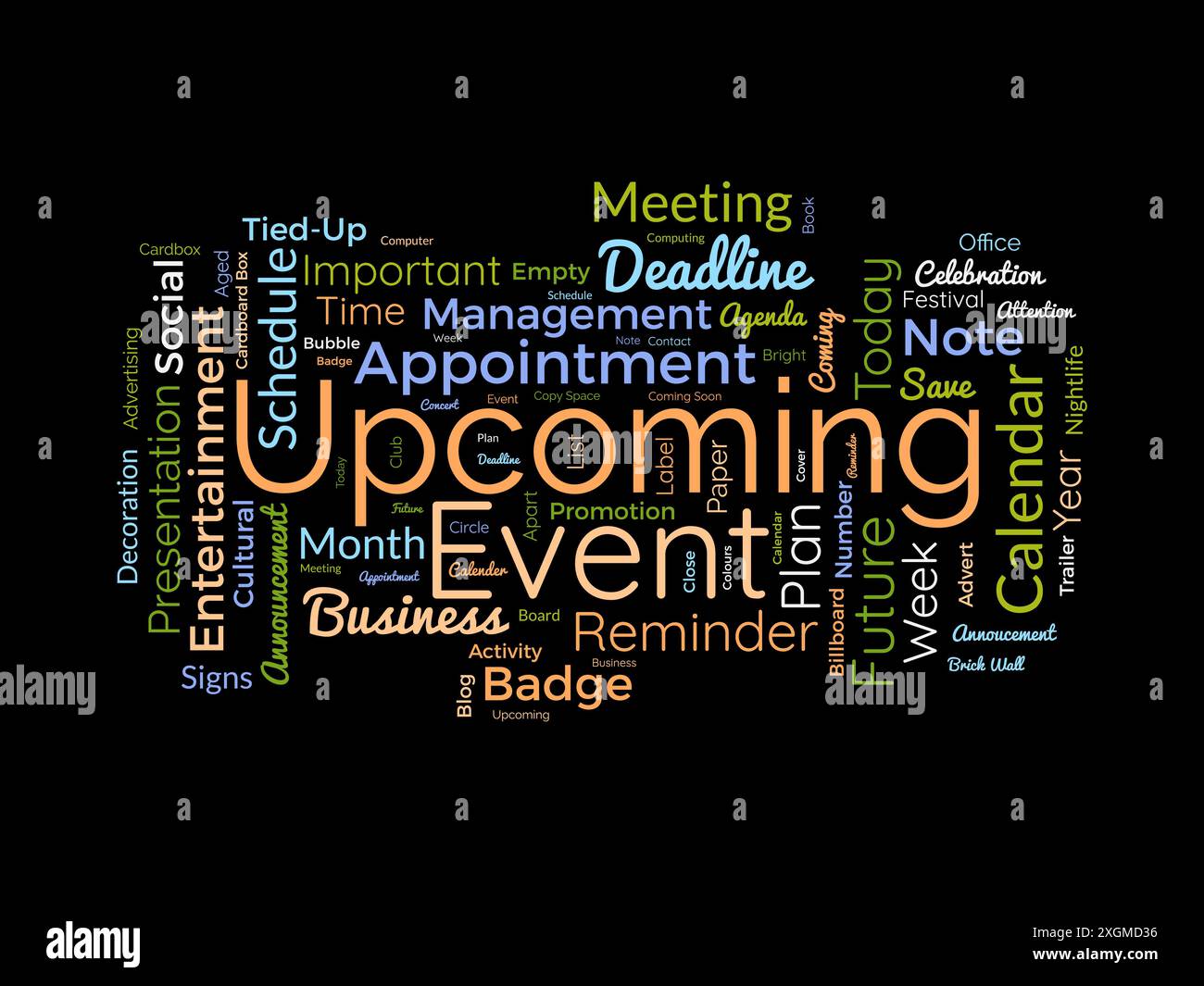 Upcoming Event wordcloud template. Business concept vector background. Stock Vector