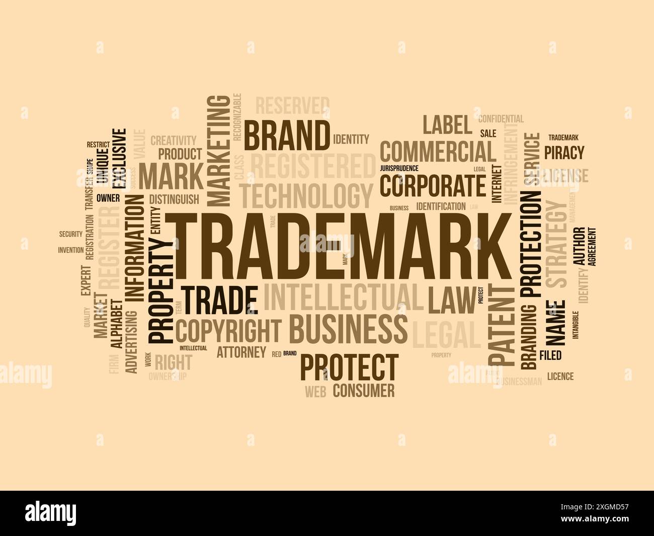 Trademark wordcloud template. Business rights concept vector background. Stock Vector