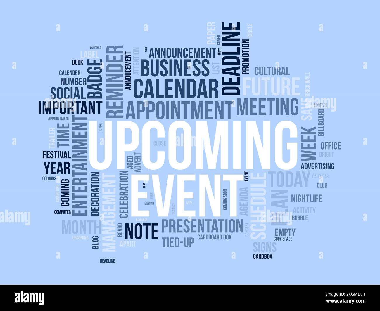 Upcoming Event wordcloud template. Business concept vector background. Stock Vector