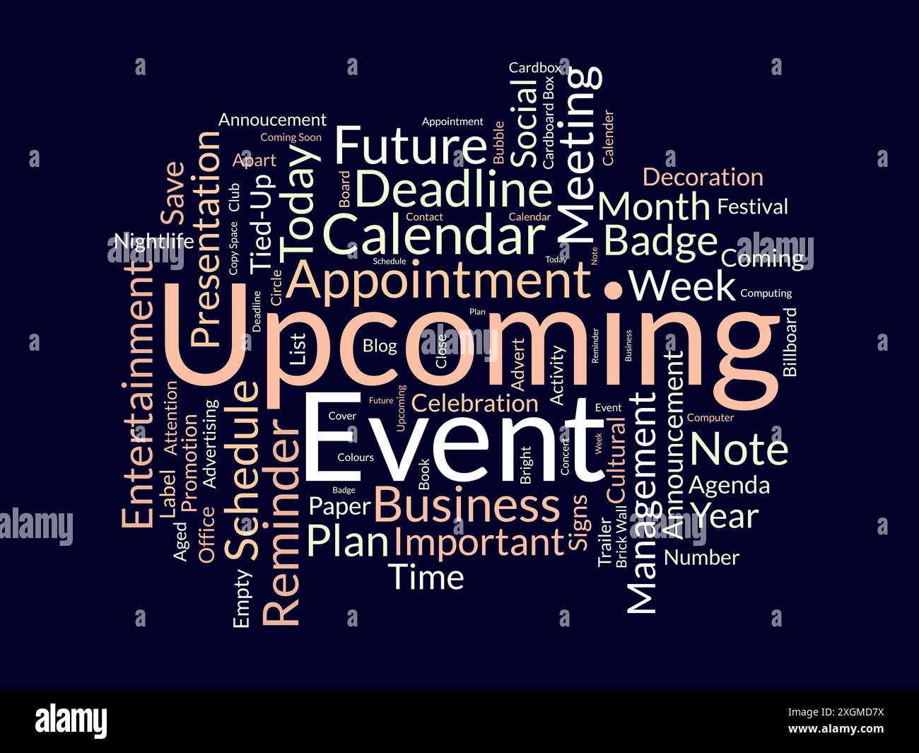 Upcoming Event wordcloud template. Business concept vector background. Stock Vector