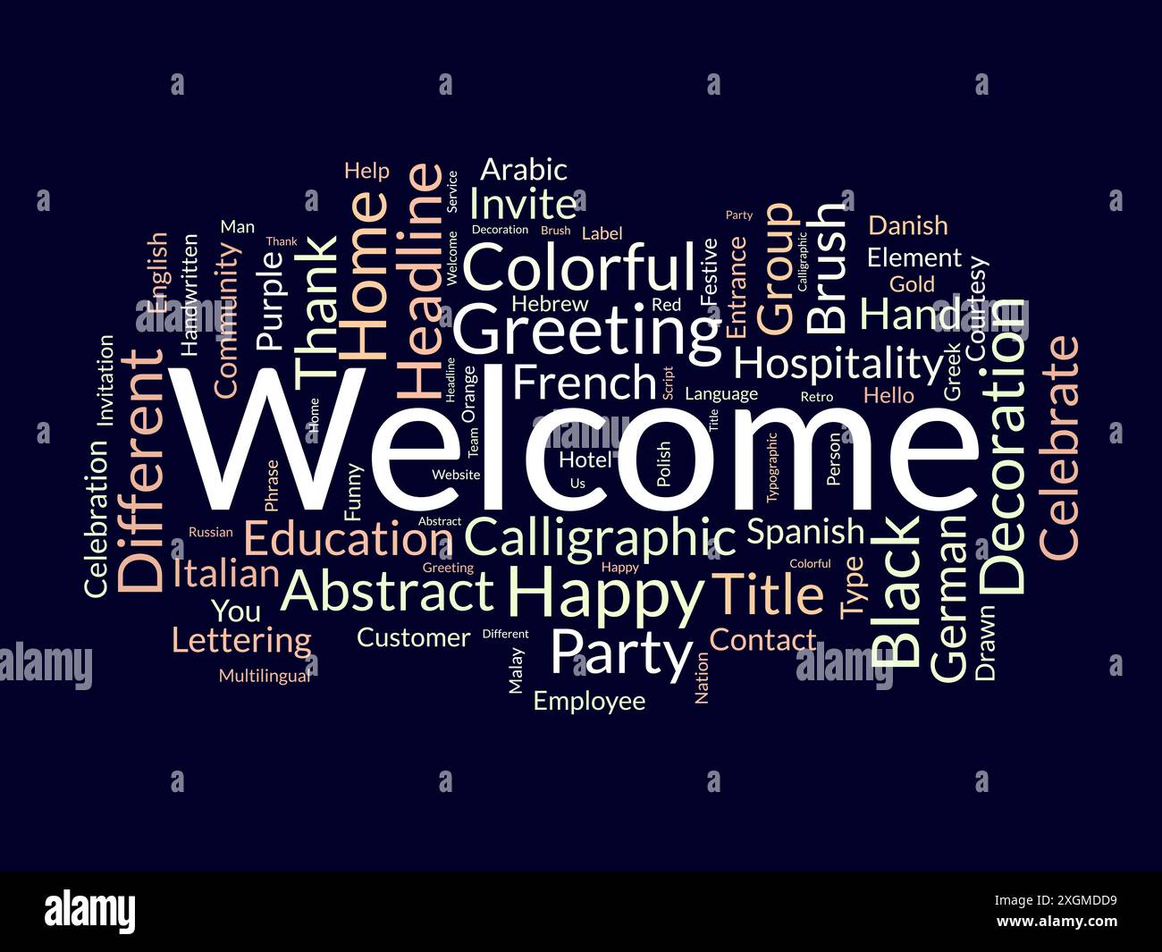 Welcome wordcloud template. Greeting concept vector background. Stock Vector