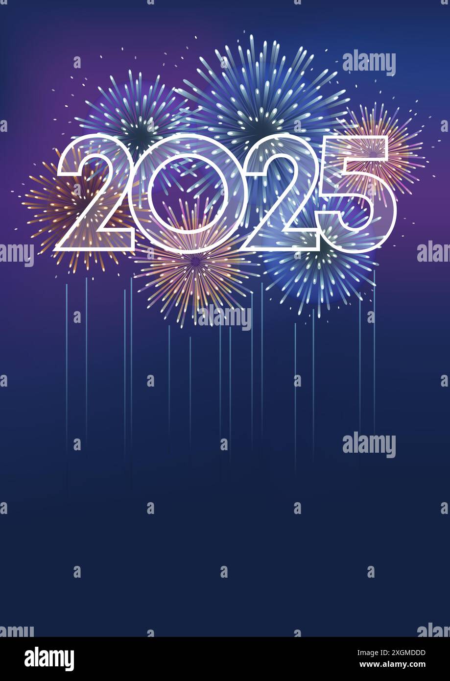 The Year 2025 Logo And Celebratory Fireworks Vector Background