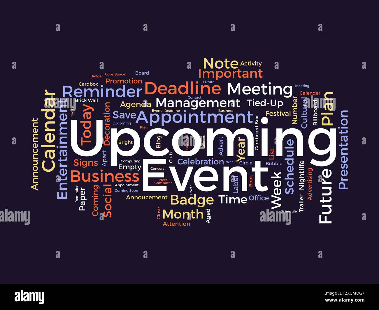Upcoming Event wordcloud template. Business concept vector background. Stock Vector