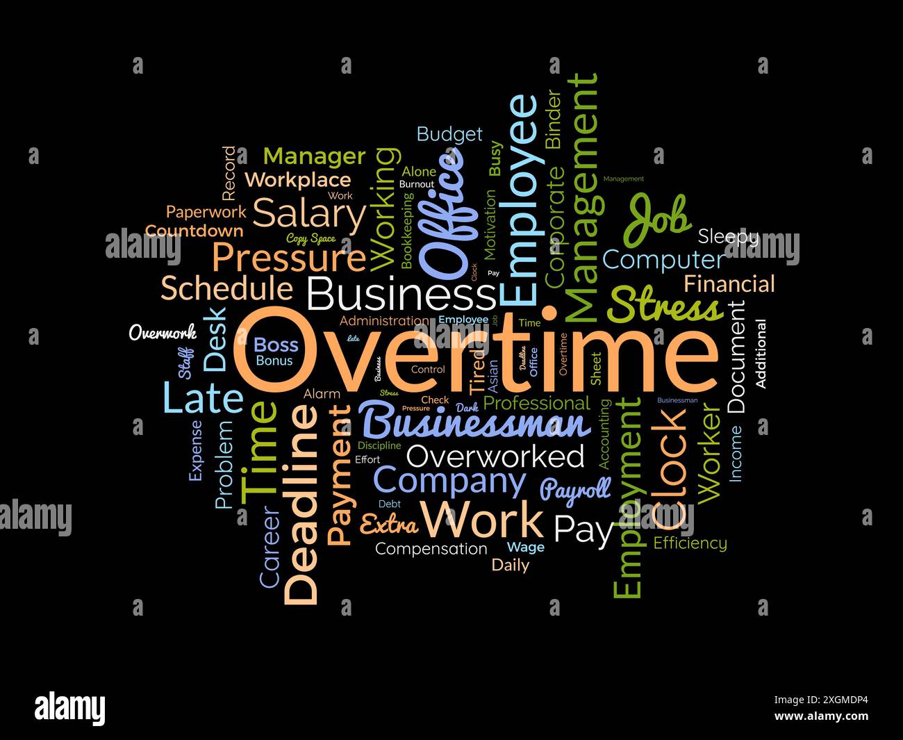 Overtime wordcloud template. Business concept vector background. Stock Vector