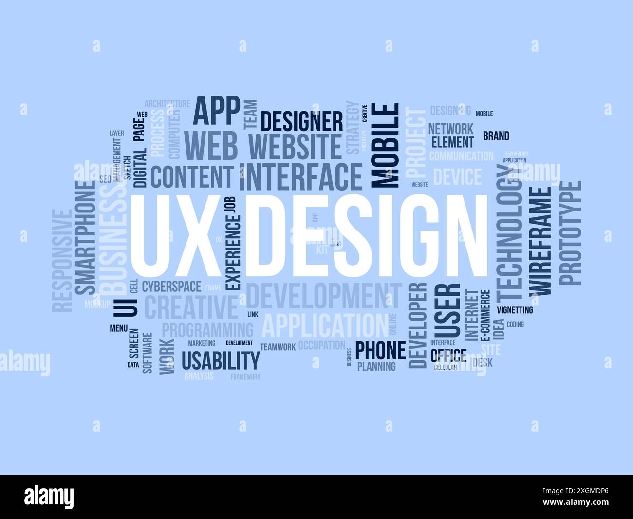 Ux Design wordcloud template. Web Business concept vector background. Stock Vector