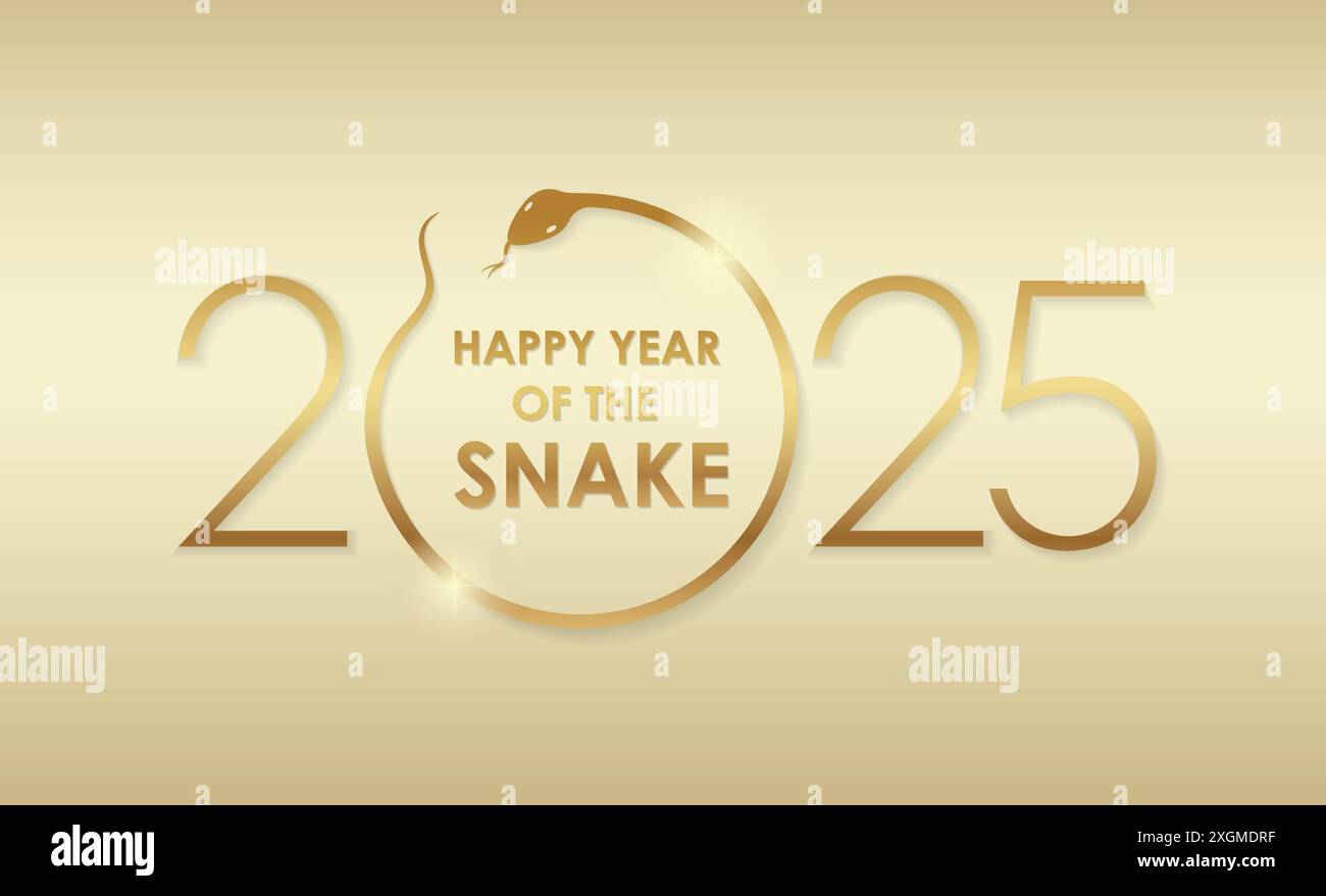The Year 2025, The Year Of The Snake, Vector Gold Symbol Logo With New