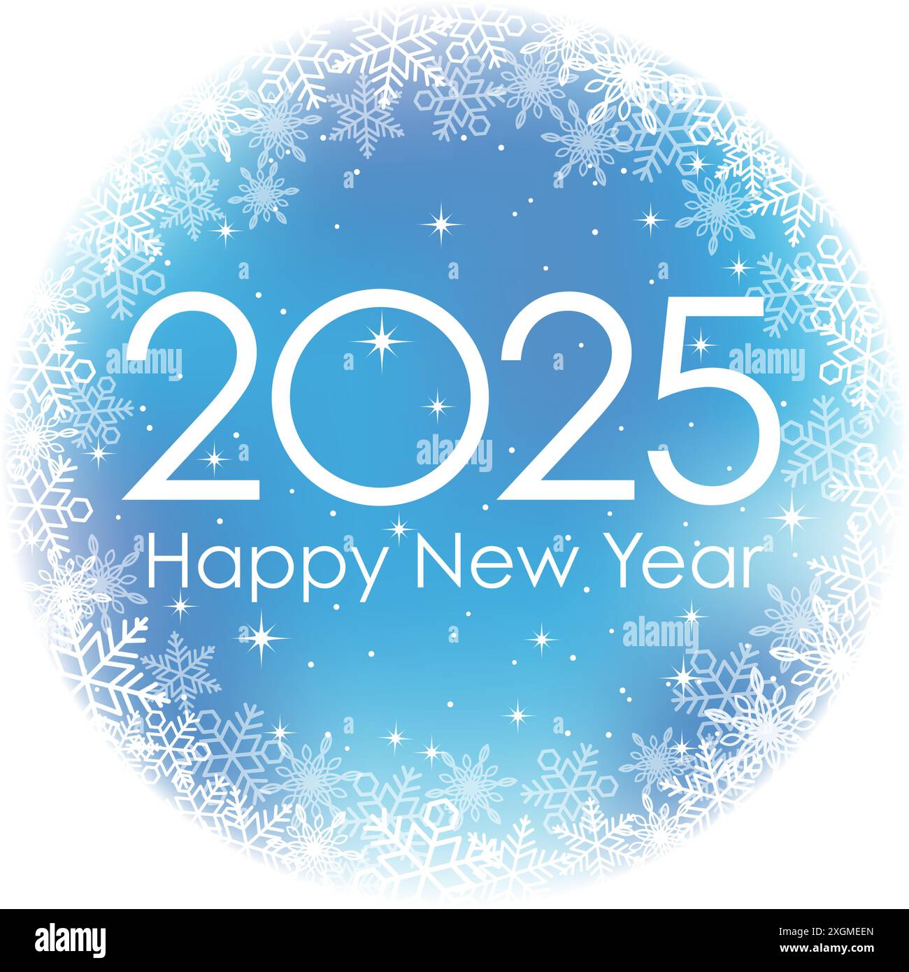 The Year 2025 New Year’s Blue Round Greeting Symbol Decorated With