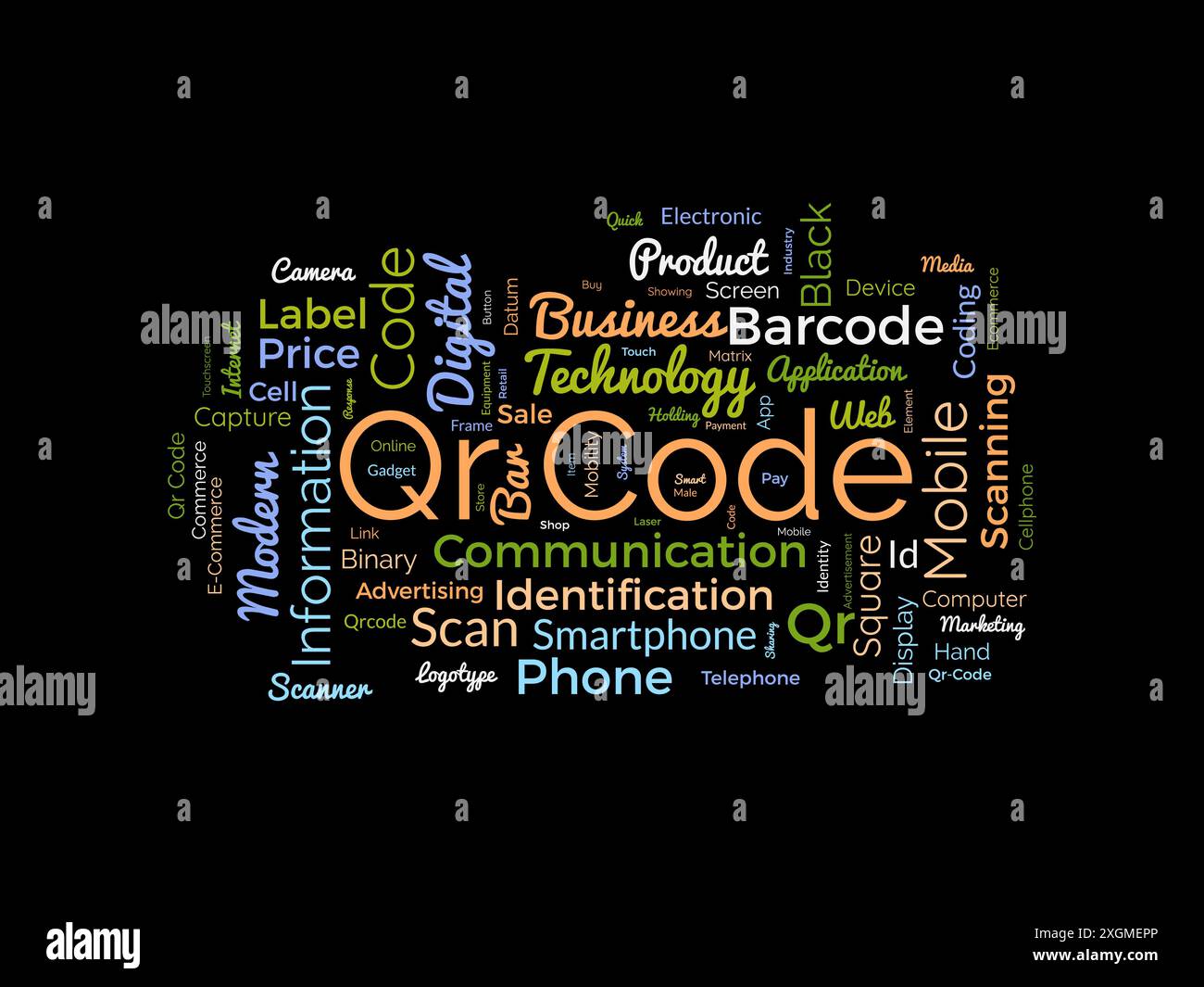 Qr Code wordcloud template. Business concept vector background. Stock Vector