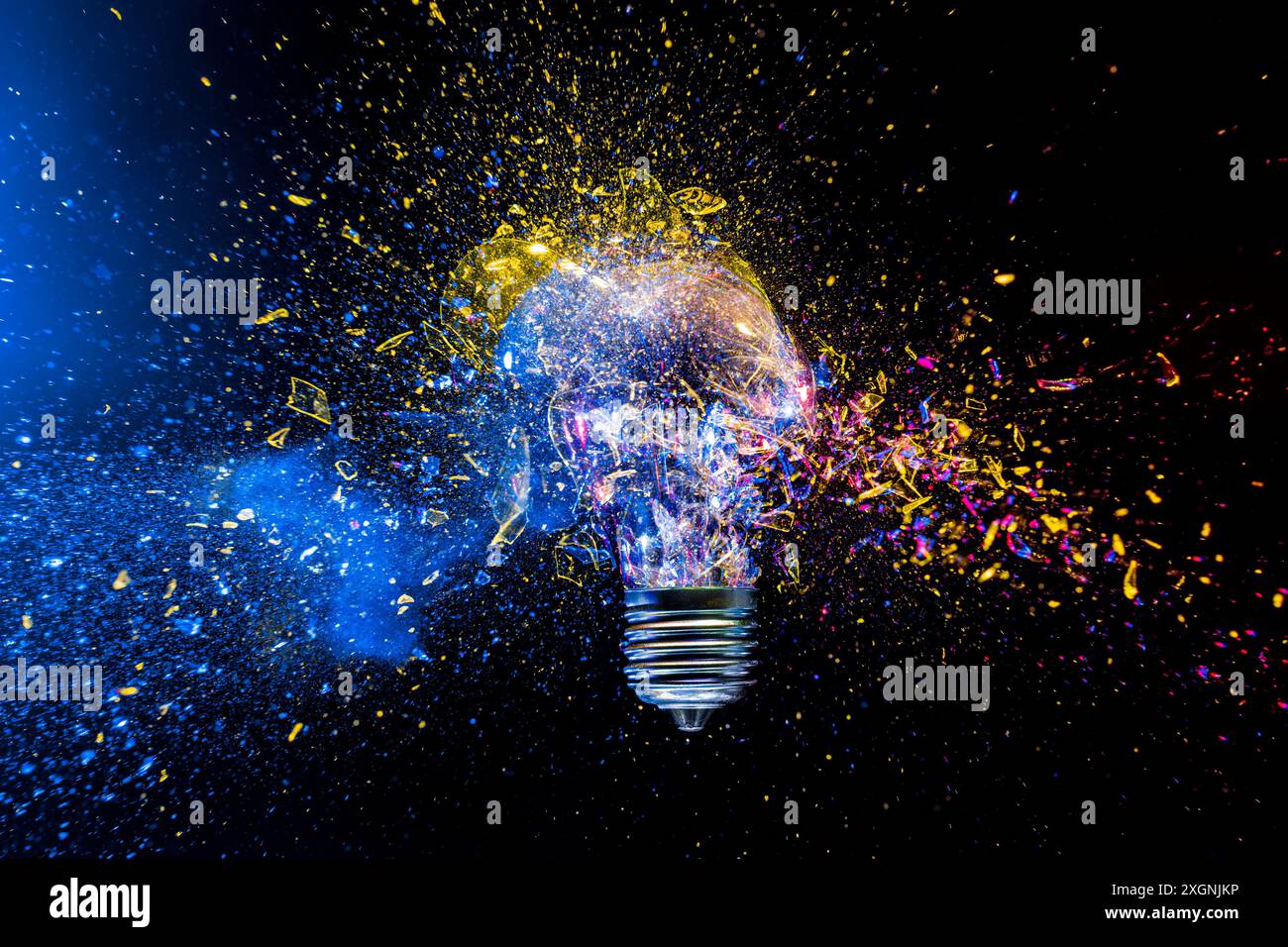 Light bulb exploding colorful powder, innovation creative concept Stock ...
