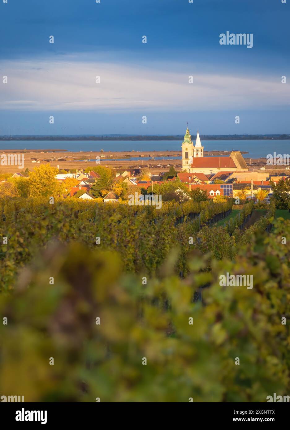 View of Village of Rust on lake Neusiedlersee in Burgenland Stock Photo