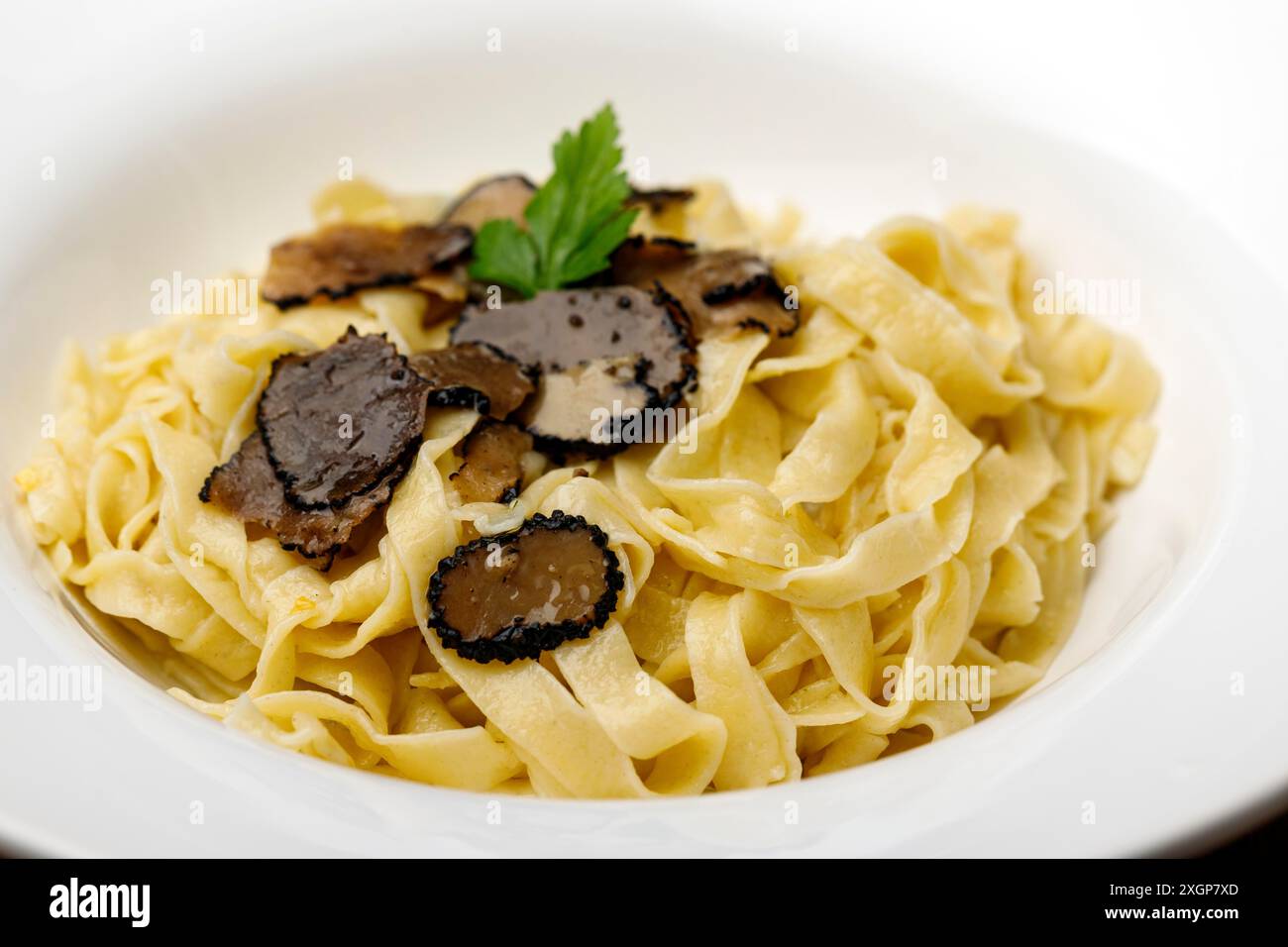 Black truffle on home made pasta Stock Photo