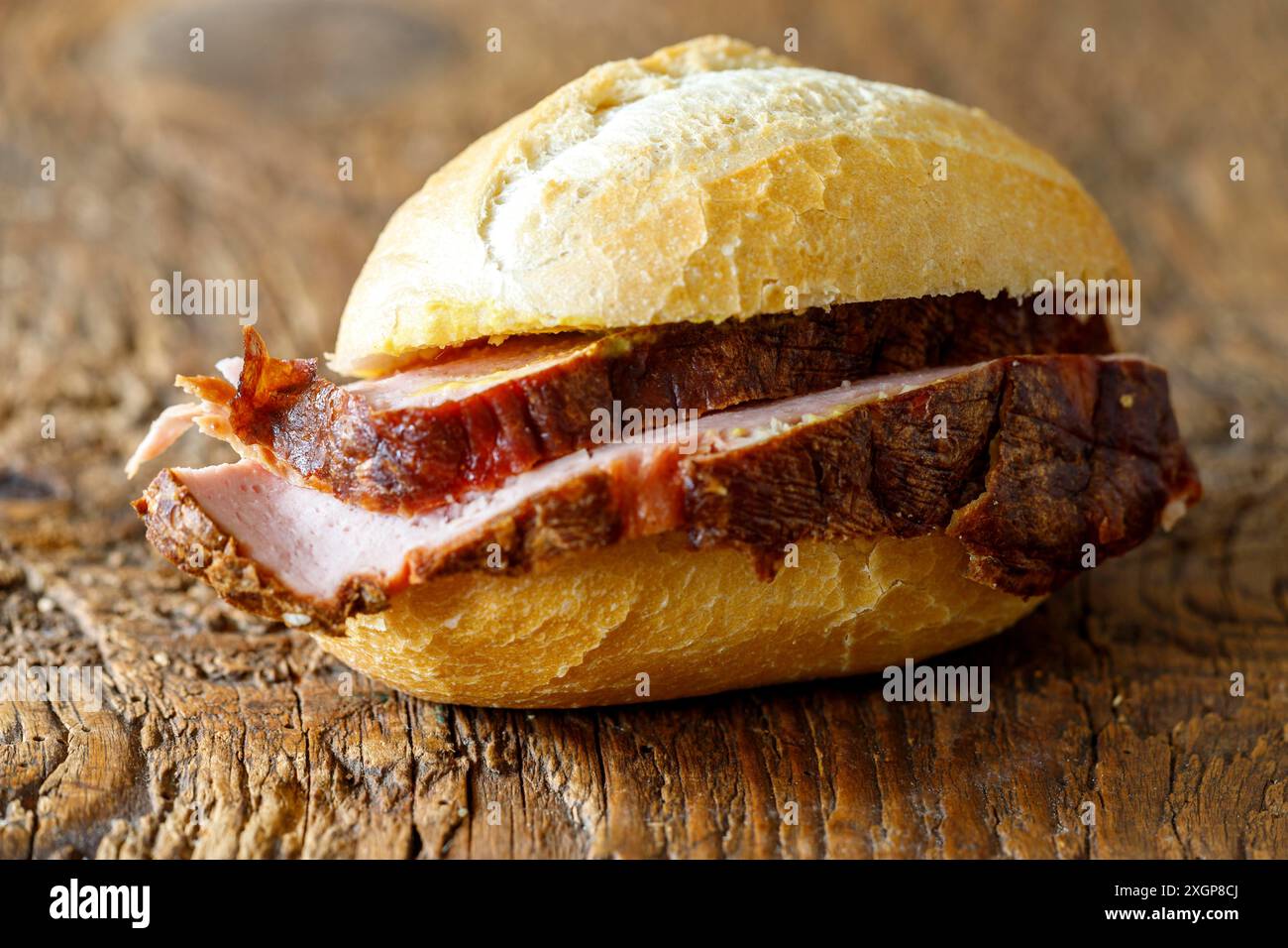 Bavarian meatloaf in a bun Stock Photo