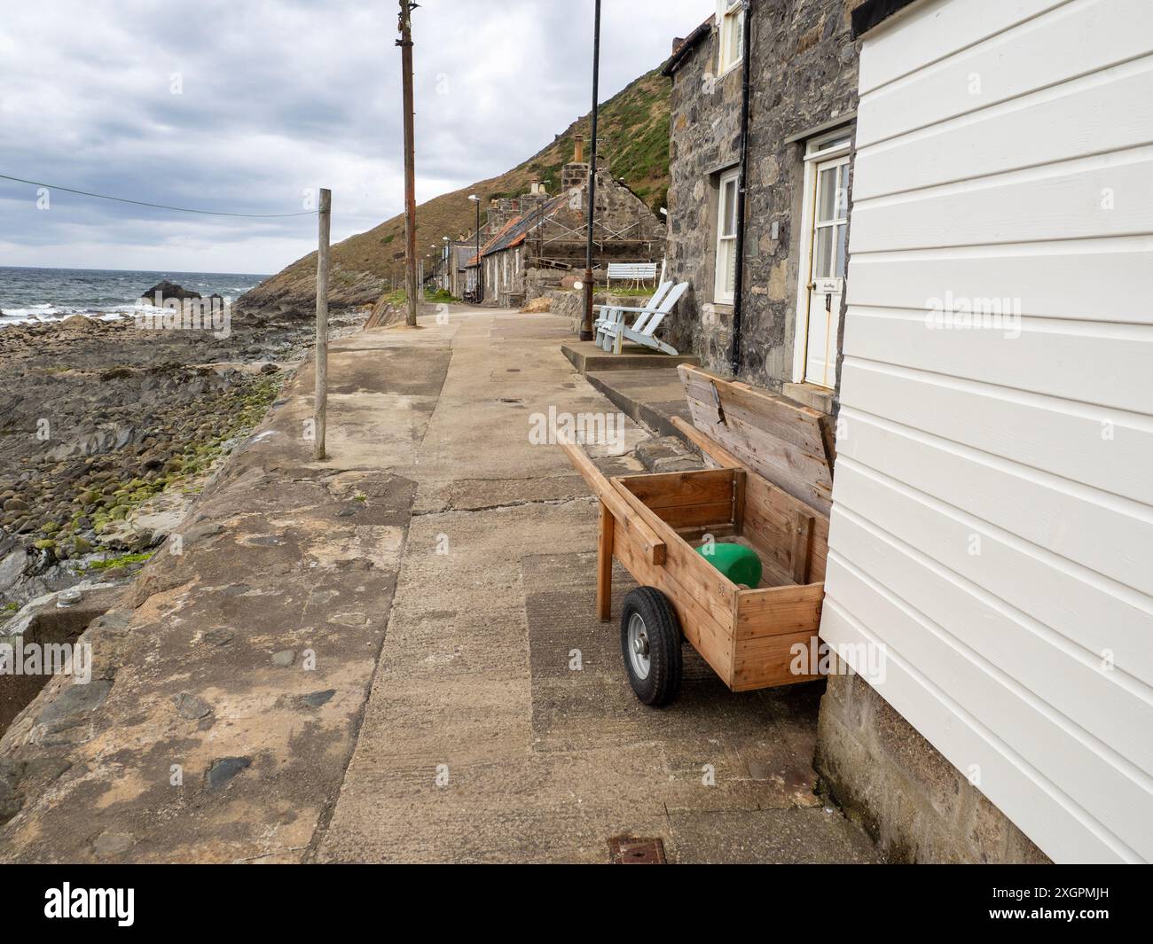 Hand carts in the coastal village of Crovie in Aberdeenshire, Scotland