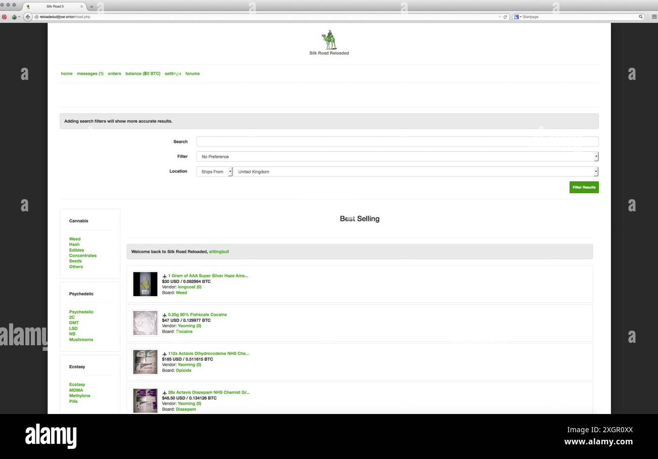 Screen grabs from Dark Net market sites selling illegal drugsnefarious Stock Photo