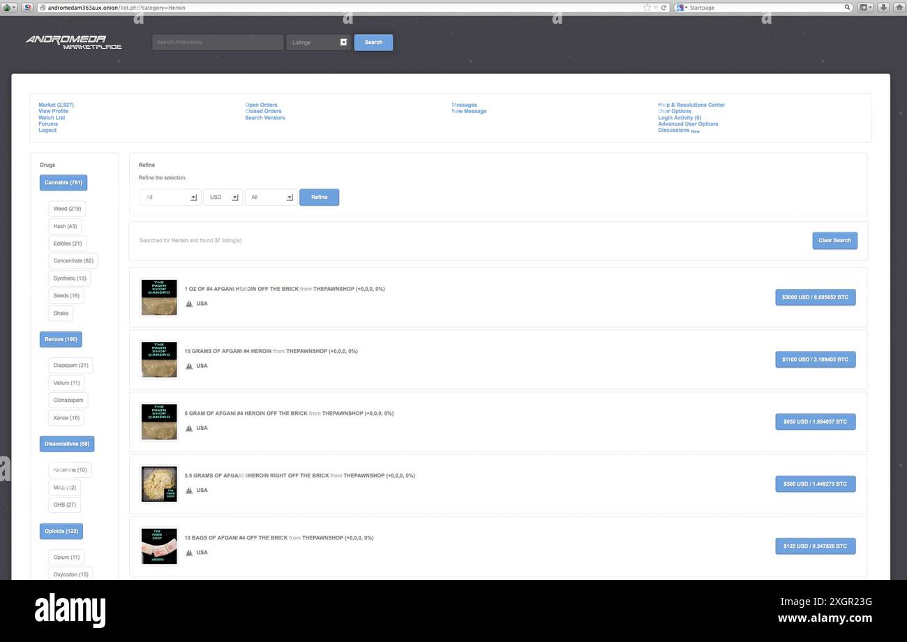 Screen grabs from Dark Net market sites selling illegal drugsnefarious  Stock Photo - Alamy