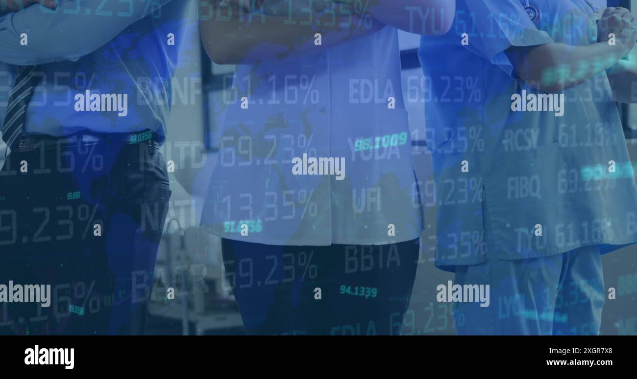 Image of text with globe and network of connections. Global digital interface technology and networking concept digitally generated image. Stock Photo