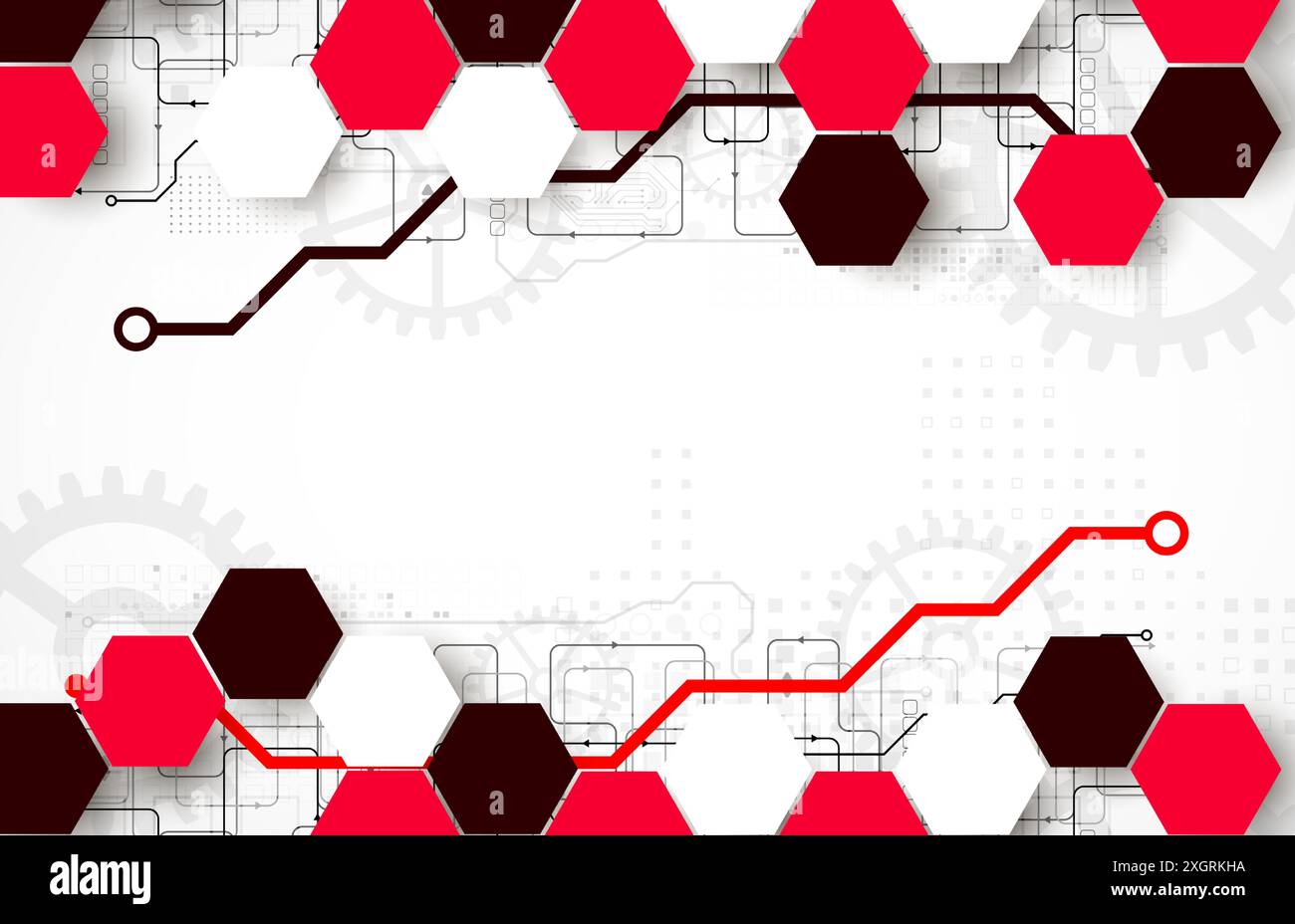 Gear wheel technology background with hexagons. Hand drawn vector. Stock Vector
