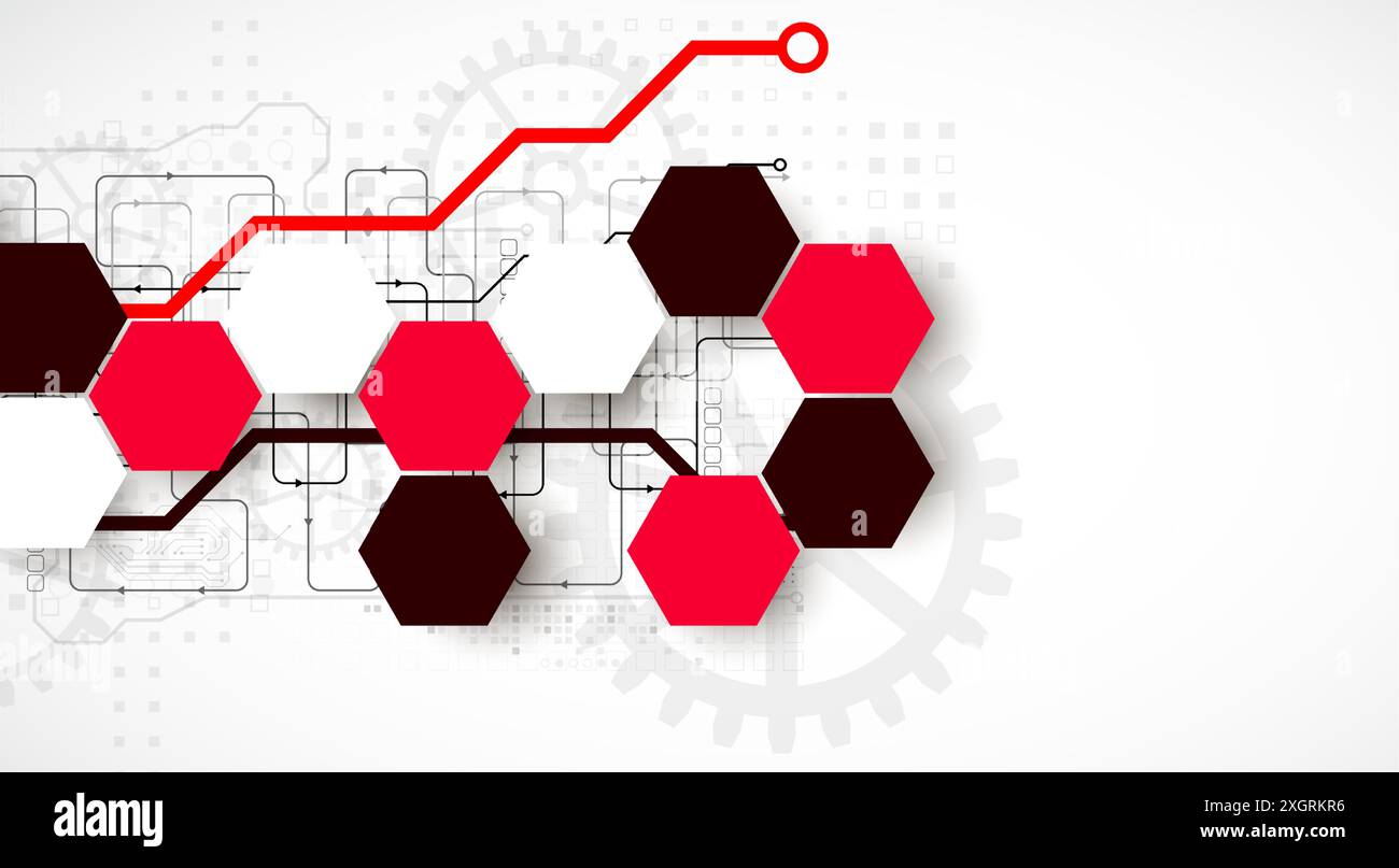 Gear wheel technology background with hexagons. Hand drawn vector. Stock Vector