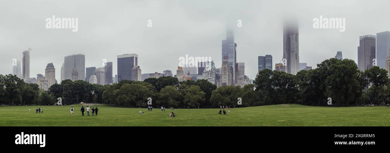 Panoramic View of the New York City Skyline from Central Park in Low Cloud Conditions Stock Photo