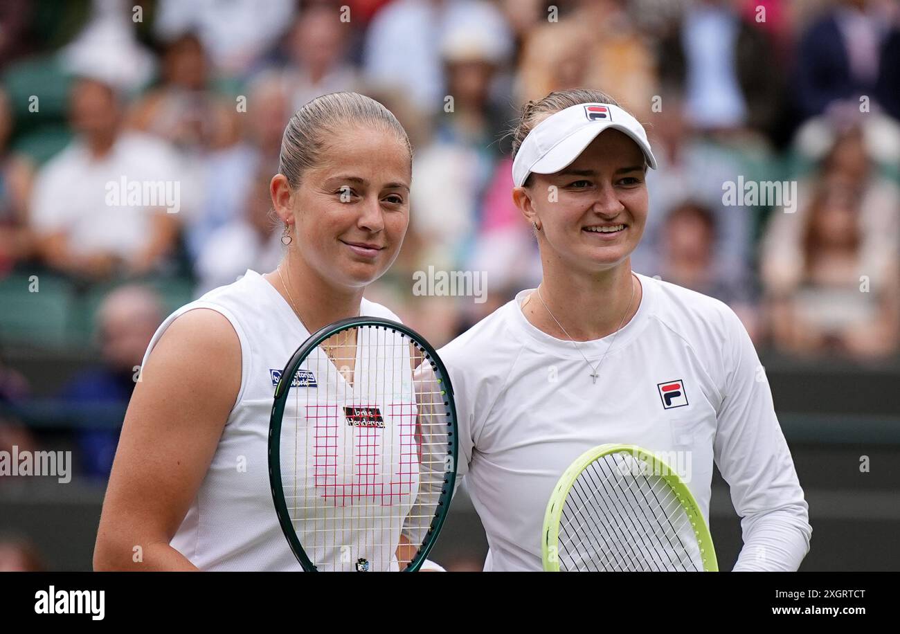 Barbora Krejcikova and Jelena Ostapenko before their match on day ten