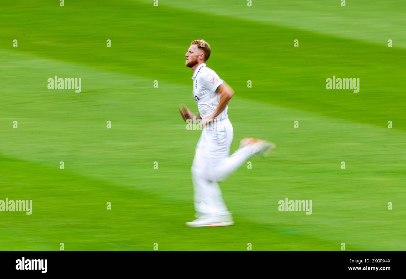 England's Ben Stokes bowling on day one of the first Rothesay Men's Test match at Lord's Cricket Ground, London. Picture date: Wednesday July 10, 2024. Stock Photo