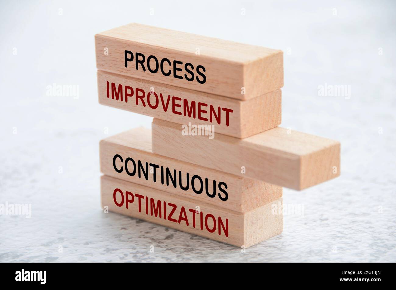 Process improvement and continuous optimization text on wooden blocks. Operational excellence concept. Stock Photo