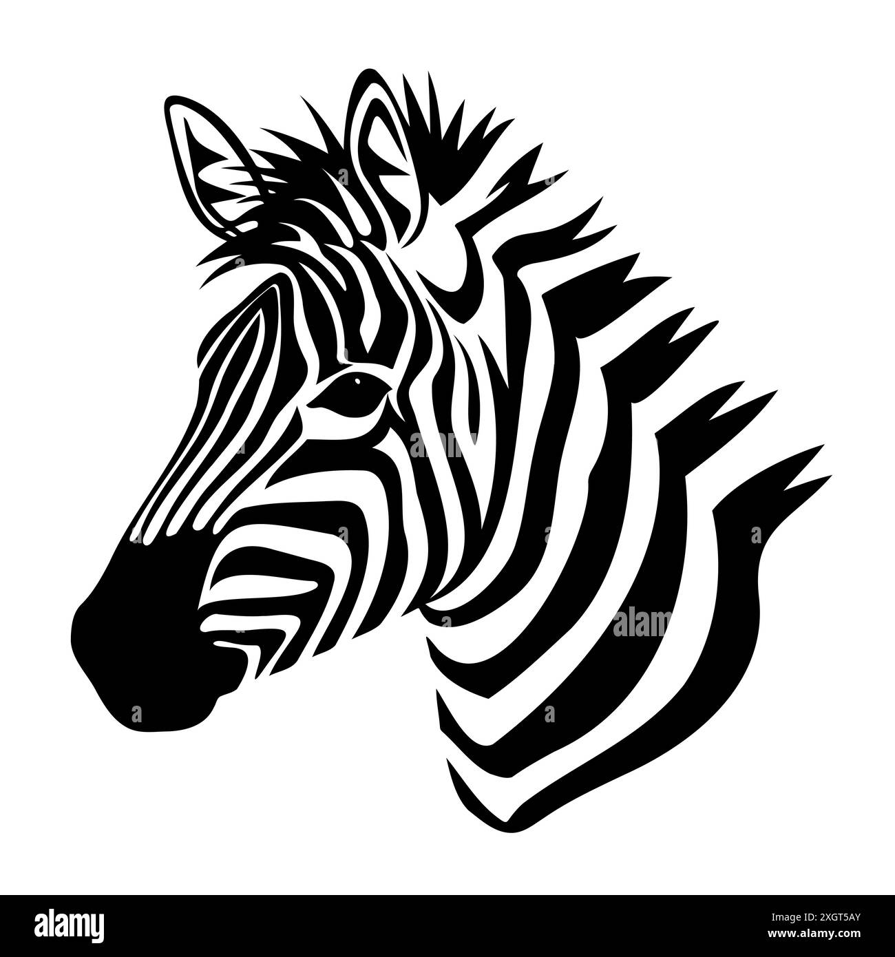 Striped Zebra Head in Black and White Illustration Stock Vector Image ...