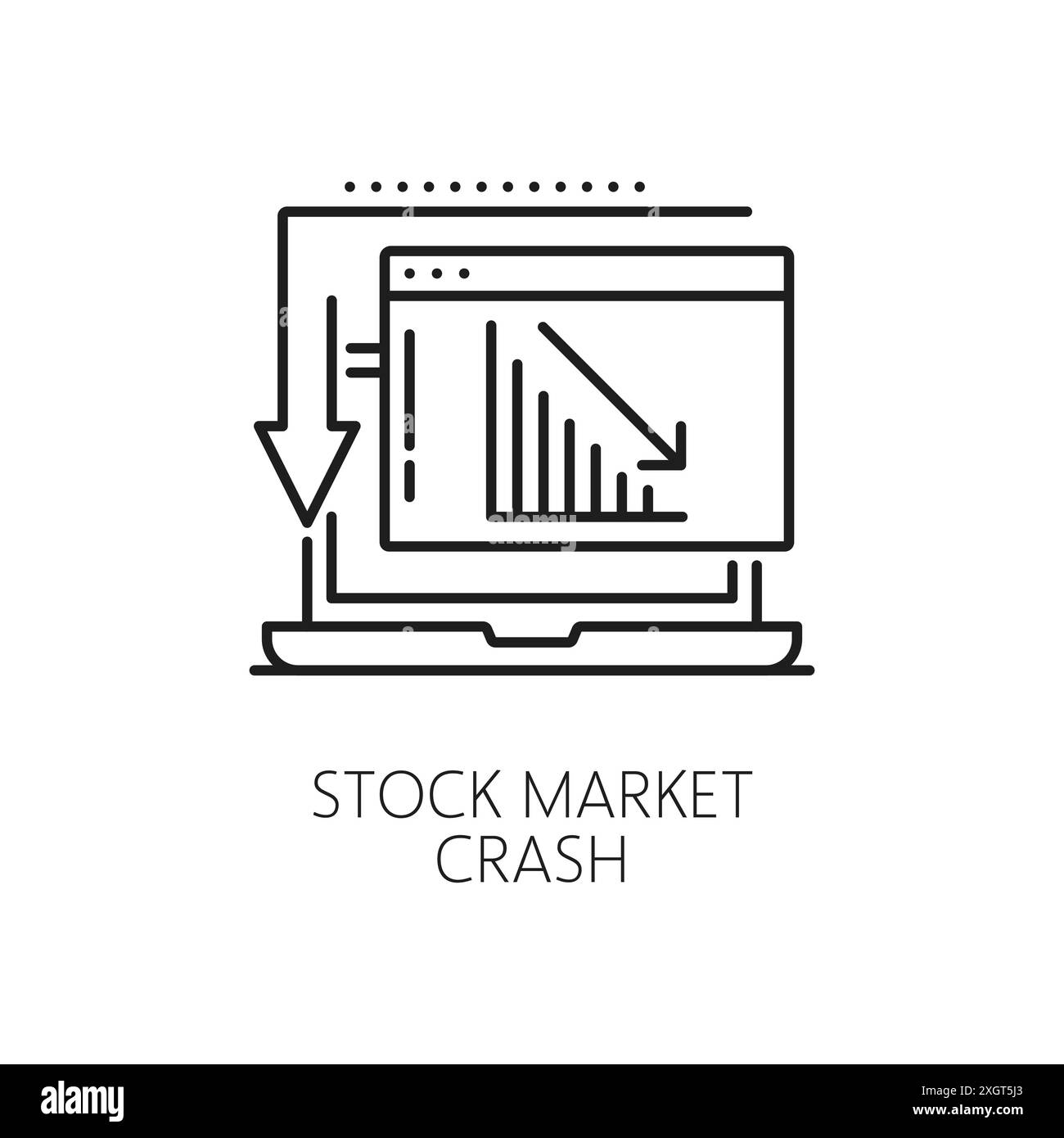 Economic crisis icon of stock market crash and global financial downturn, line vector. Stock exchange market index fall down with money inflation and devaluation in economic crisis and trade recession Stock Vector