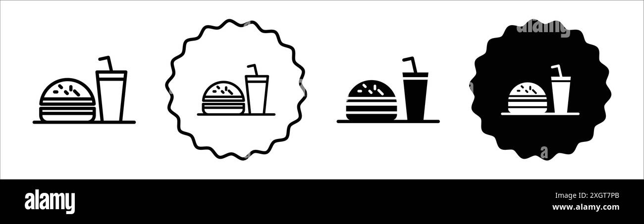 Fast food icon logo sign vector outline in black and white color Stock ...