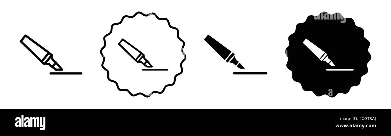 Highlighter icon logo sign vector outline in black and white color ...