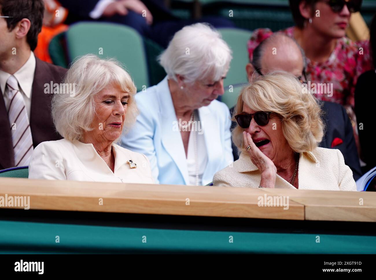 Queen Camilla and Annabel Elliot in the royal box on day ten of the