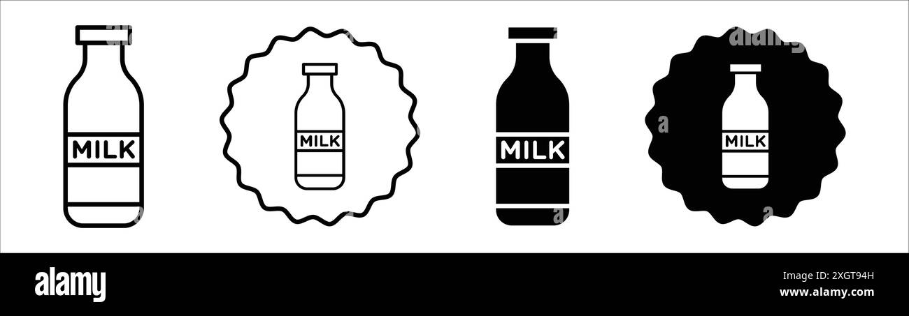 Milk bottle icon logo sign vector outline in black and white color ...